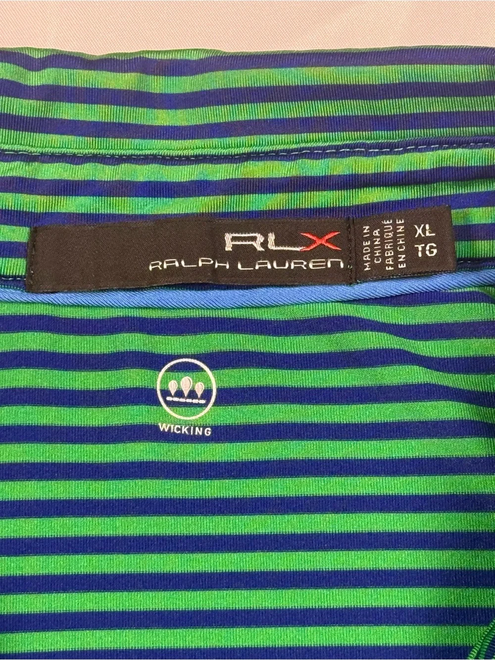 Ralph Lauren RLX Green and Blue Striped Pebble Beach Performance Polo - XL/TG